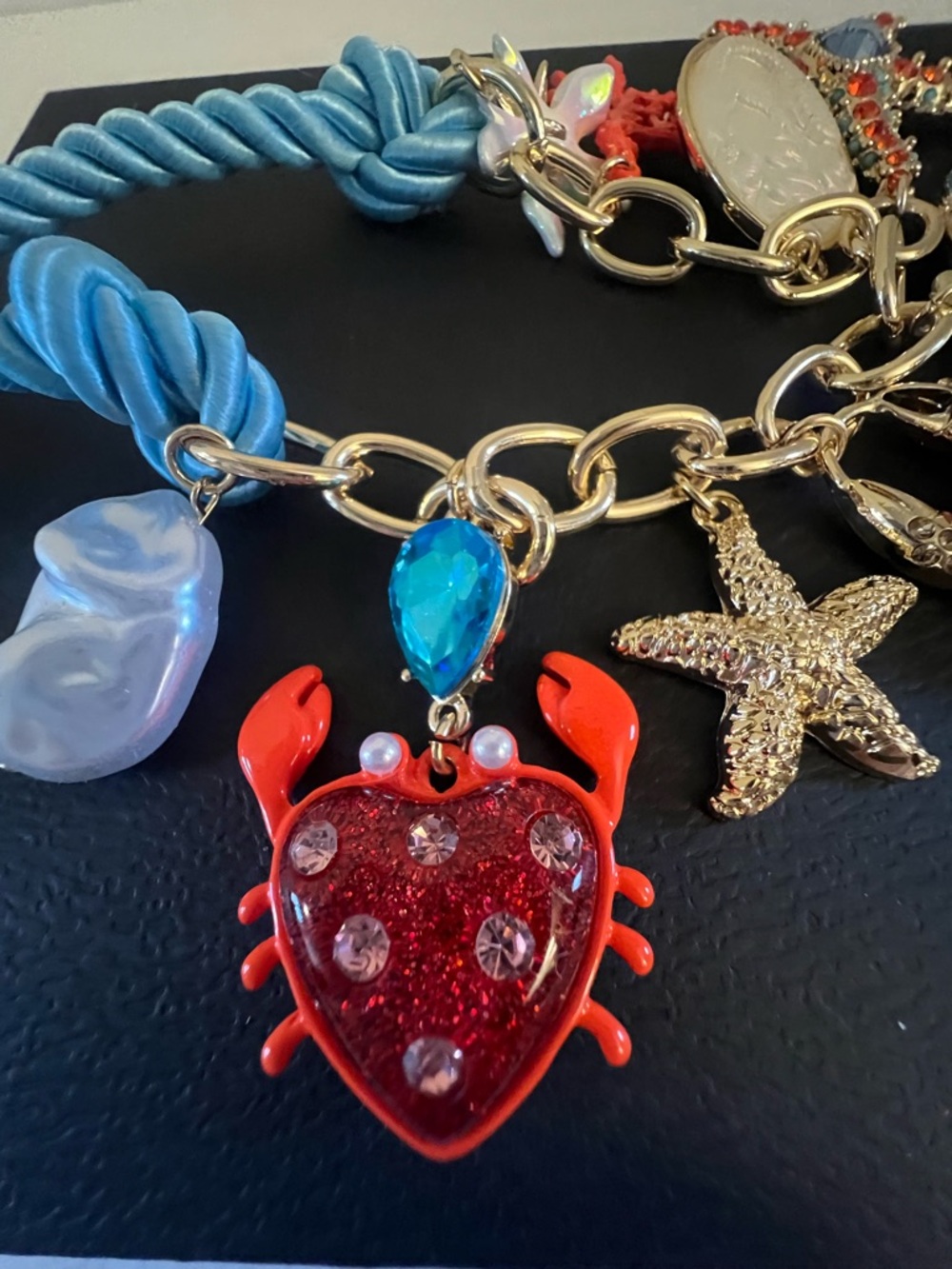 Betsey Johnson Blue Rope Necklace with Coral, Red and Iridescent Sea Charms - Picture 12 of 16